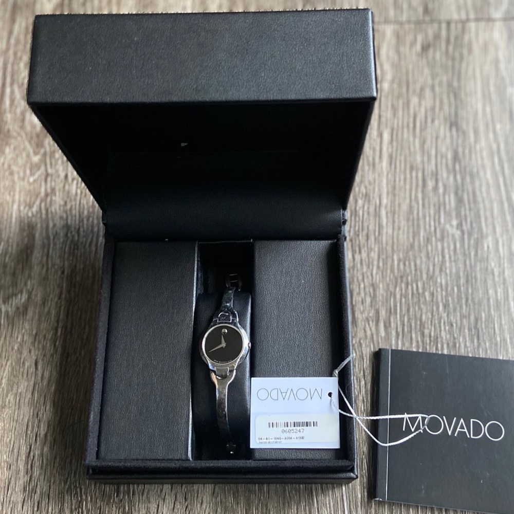 HP🎉MOVADO Stainless Steel Black Face Bangle Watch ⚡️Flash Sale⚡️ - Picture 3 of 16